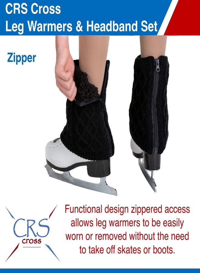 CRS Cross Leg Warmers and Headband Set for Figure Skating with Zipper. Fleece Lined Knit Keeps Legs Warm-Ice Skate Dance (1, Black-Short) - Image 3
